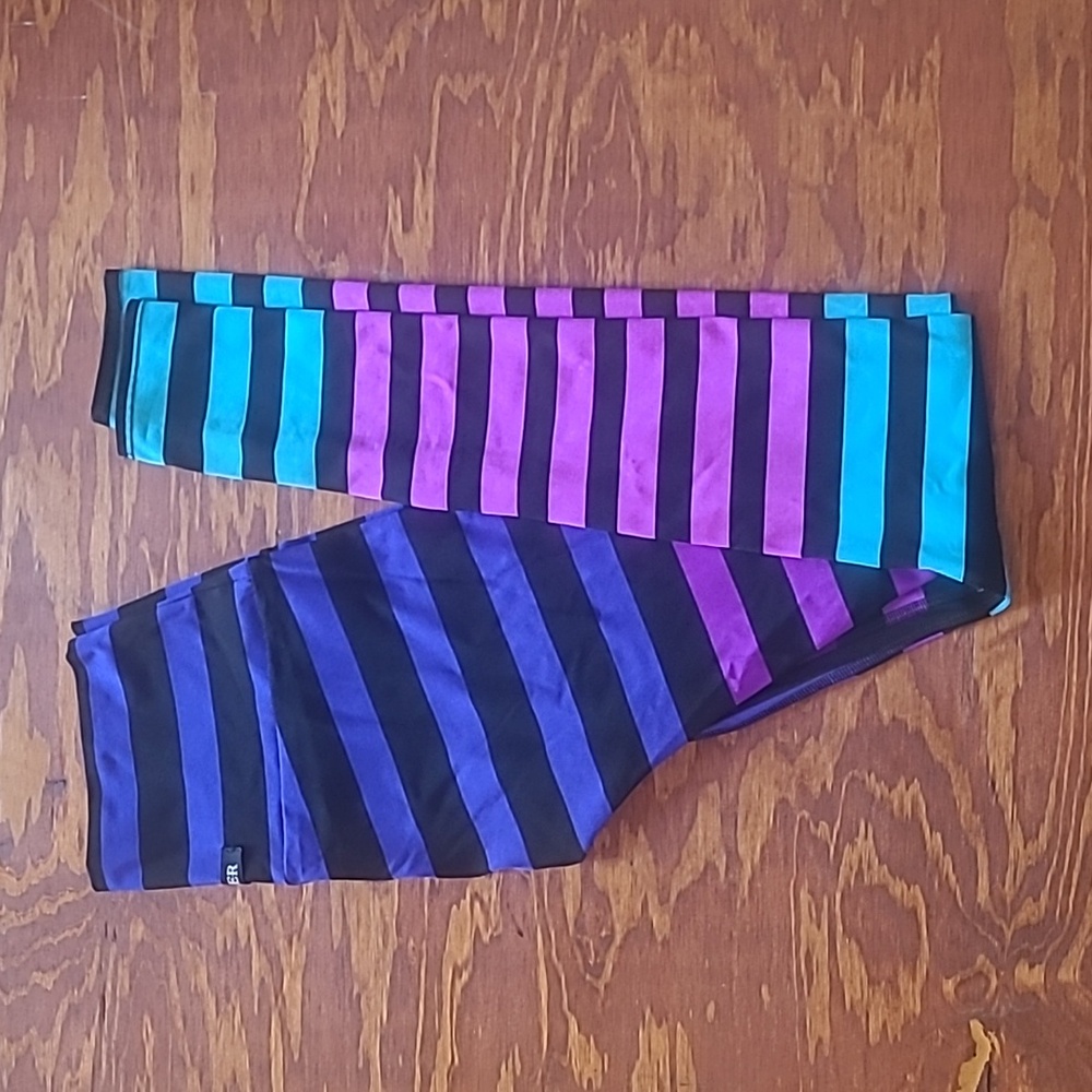 K-DEER Hot Yoga Leggings Full Length High Waist Over The Heel Multicolor EUC